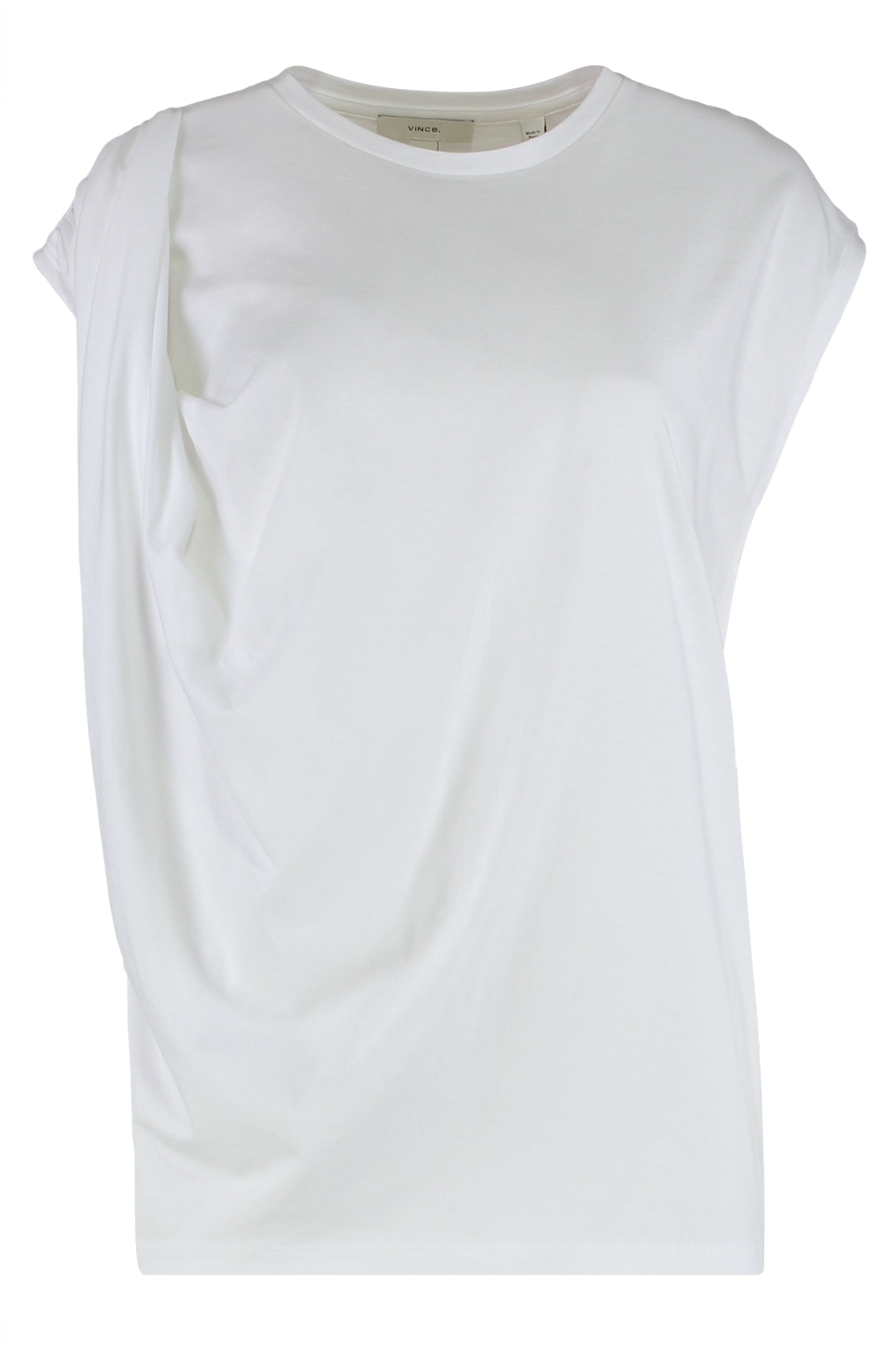 Vince Pima Cotton with Gathered Shoulders T-Shirt — White by Vince
