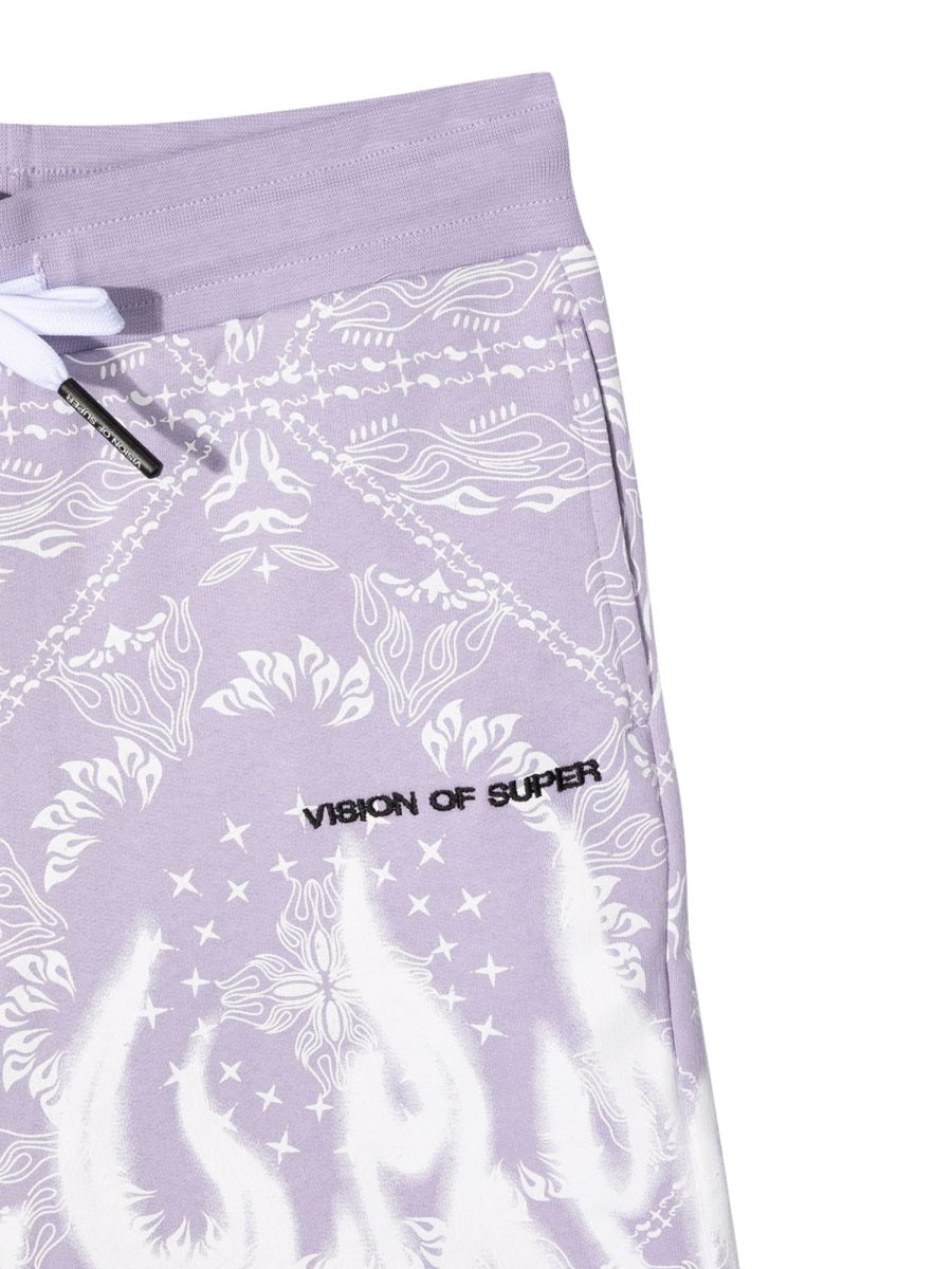 Vision Of Super Bandana-Print Cotton Shorts — Purple, view 3