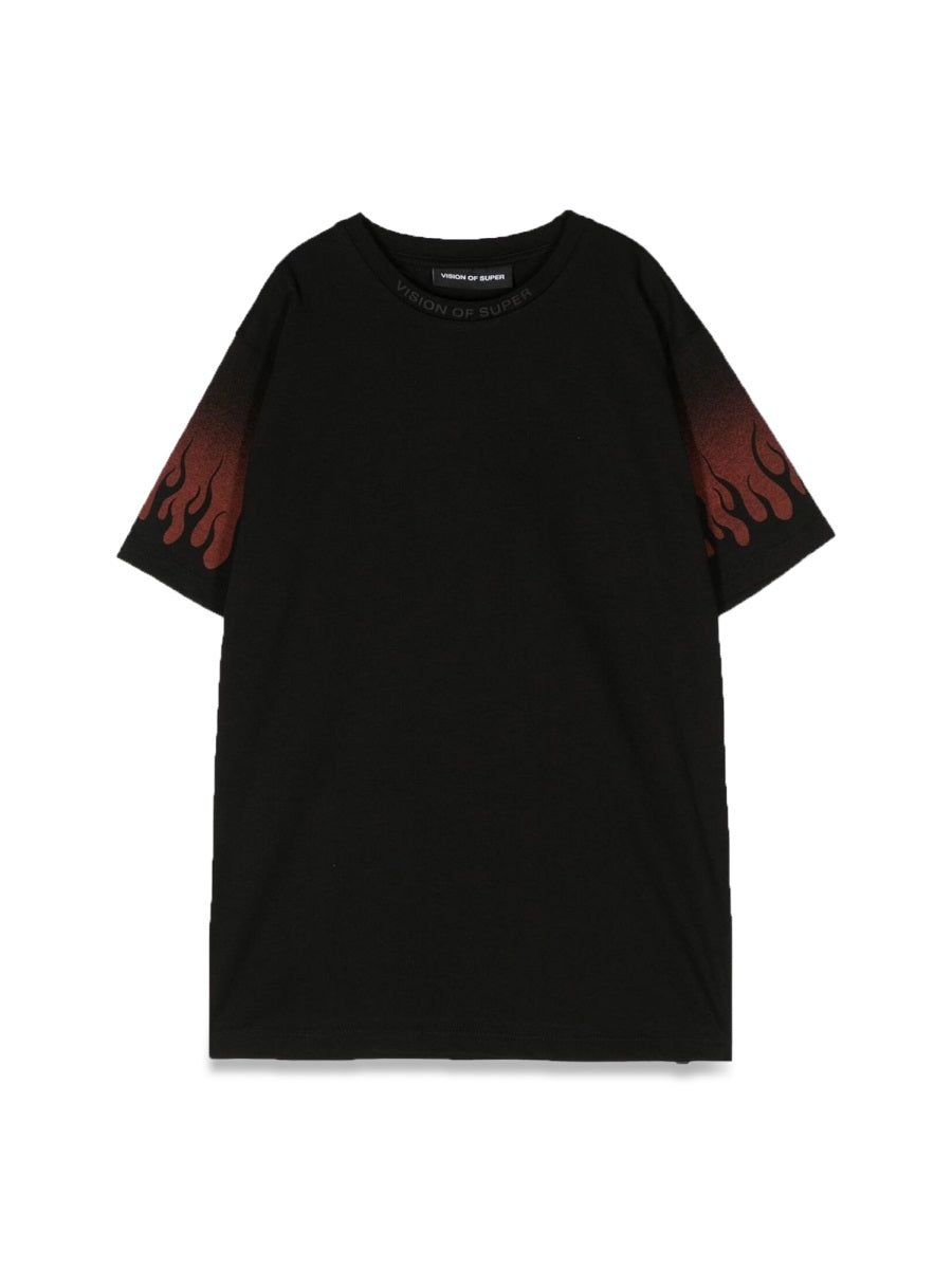 Vision Of Super Negative Red Flames Motif T-Shirt — Black by Vision Of Super