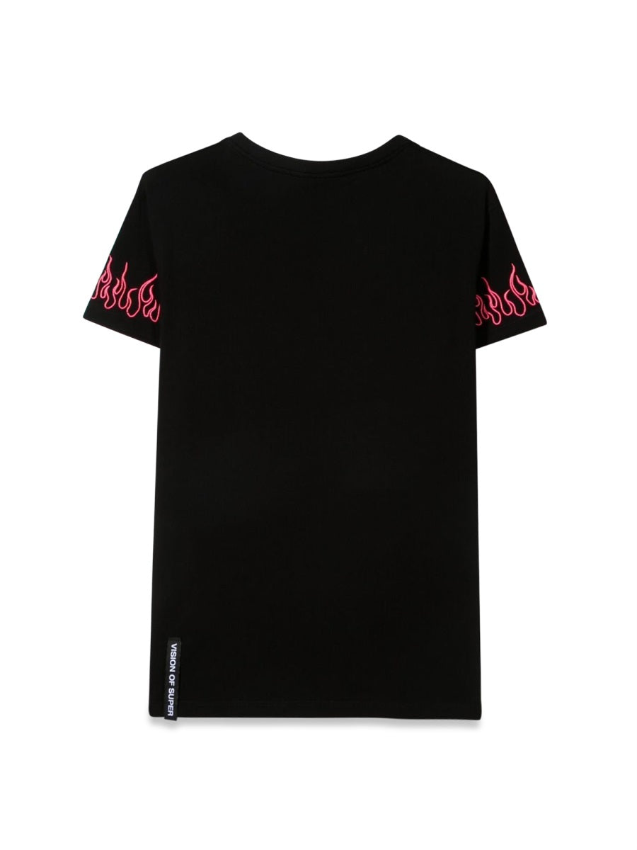 Vision Of Super Embroidered Fuchsia Flame T-Shirt — Black, view 2