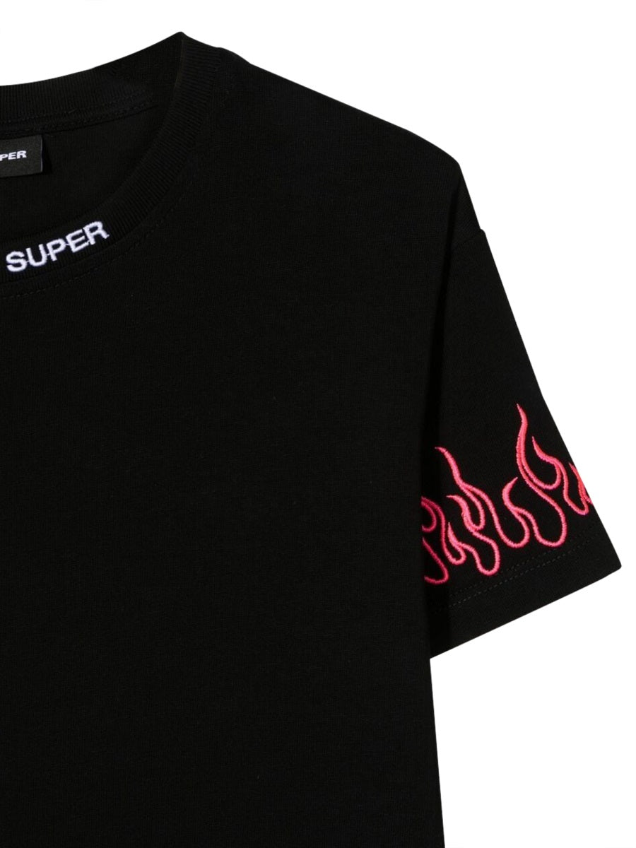 Vision Of Super Embroidered Fuchsia Flame T-Shirt — Black, view 3