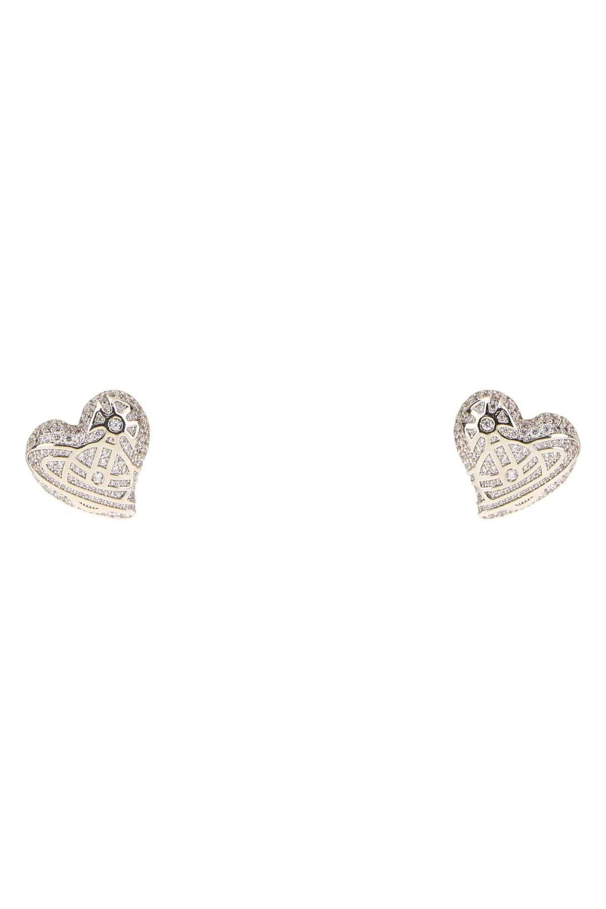 Vivienne Westwood Crystal Heart Stud Earrings — Silver by Vivienne Westwood