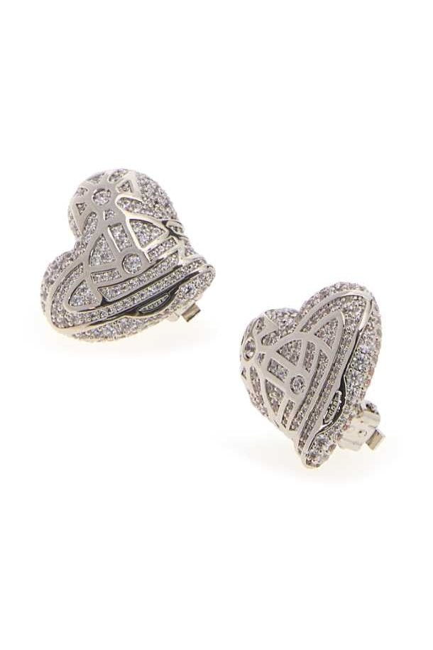 Vivienne Westwood Crystal Heart Stud Earrings — Silver, view 2