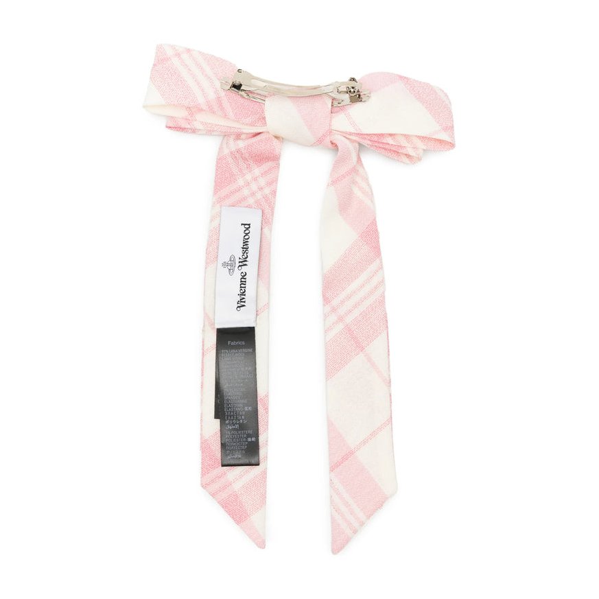 Vivienne Westwood Tartan Recycled Polyester Hair Bow — Pink, view 3