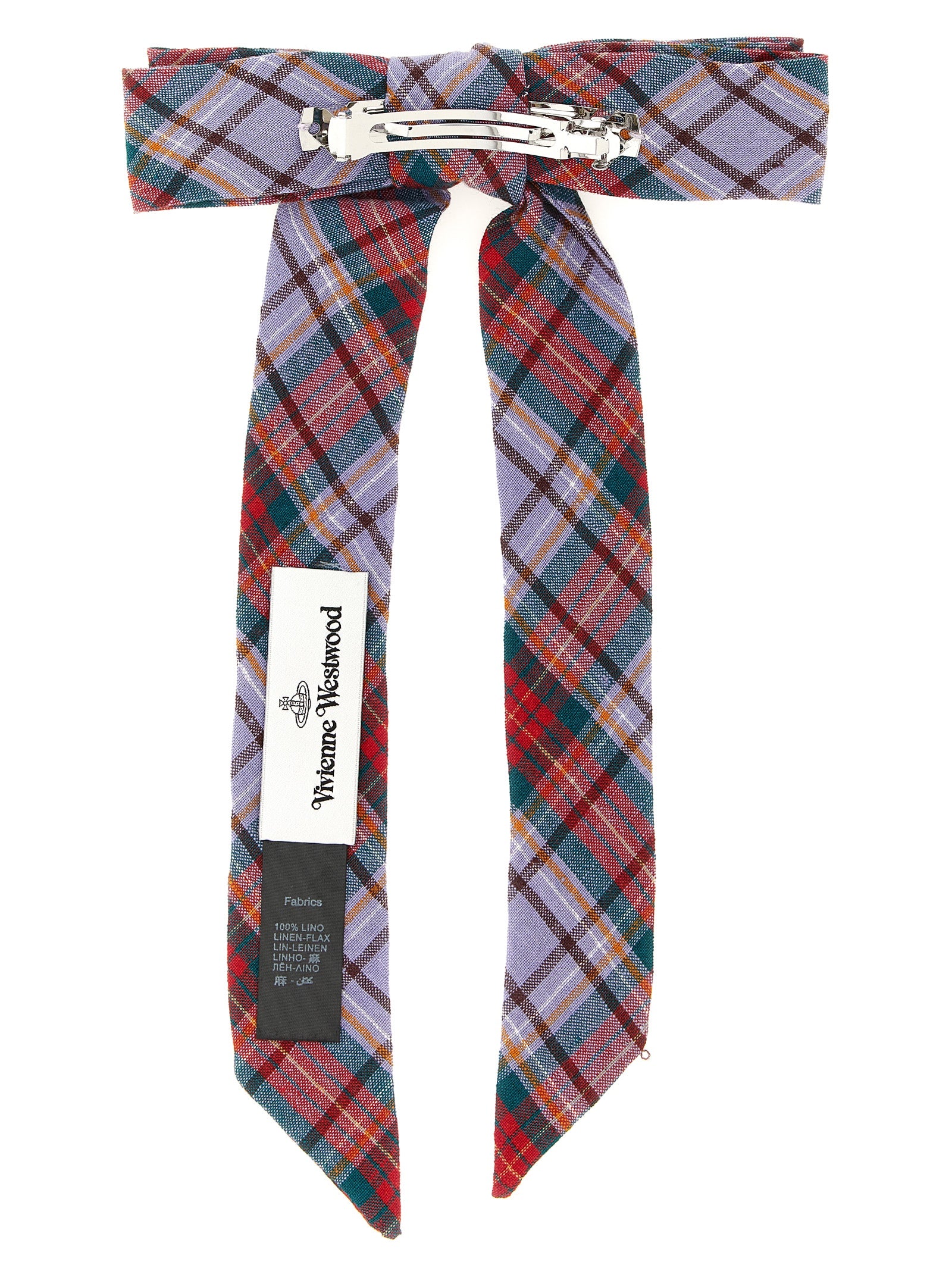 Vivienne Westwood Tartan Linen Bow Hair Clip — Multicolor, view 2