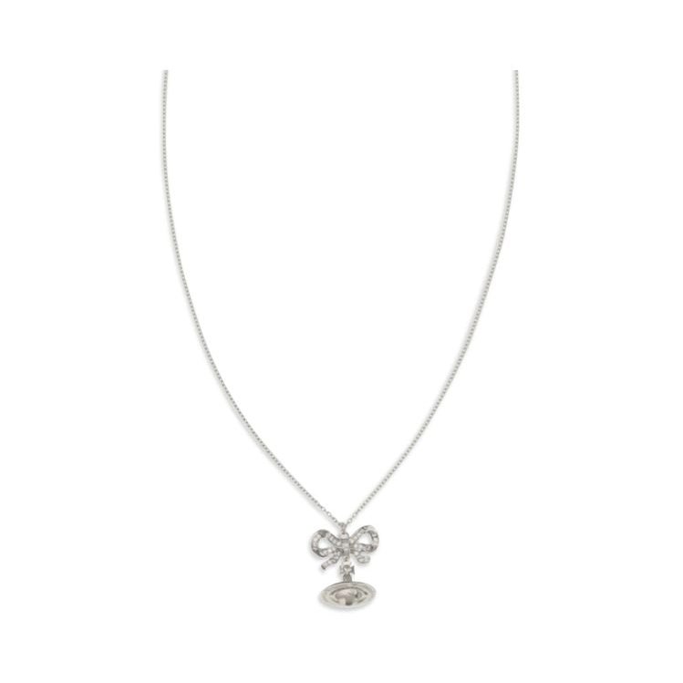 Vivienne Westwood Bow Pendant with Crystals Necklace — Silver, view 3