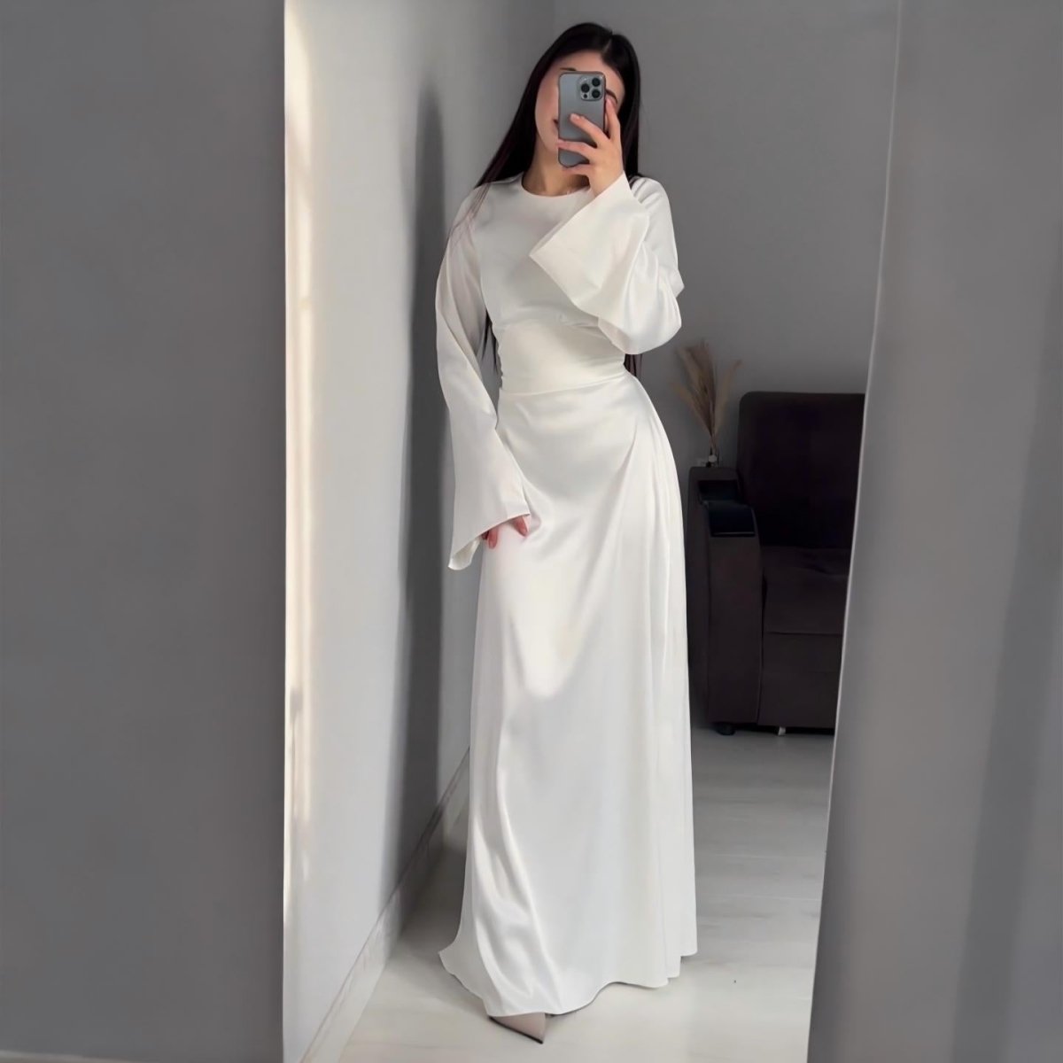 Waist Slim Abaya, Strappy Solid Color Abaya (MA106) by Mariam's Collection