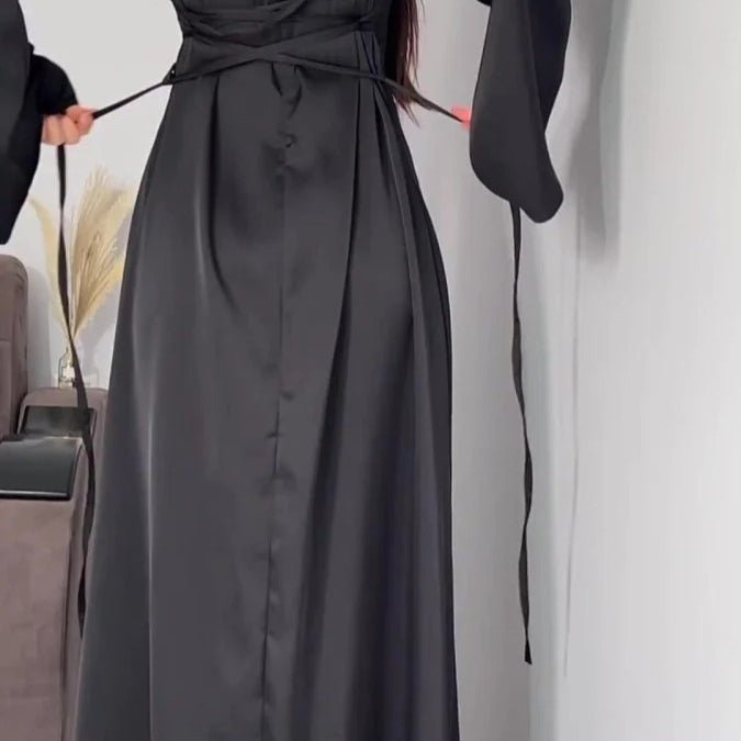 Waist Slim Abaya, Strappy Solid Color Abaya (MA106), view 8