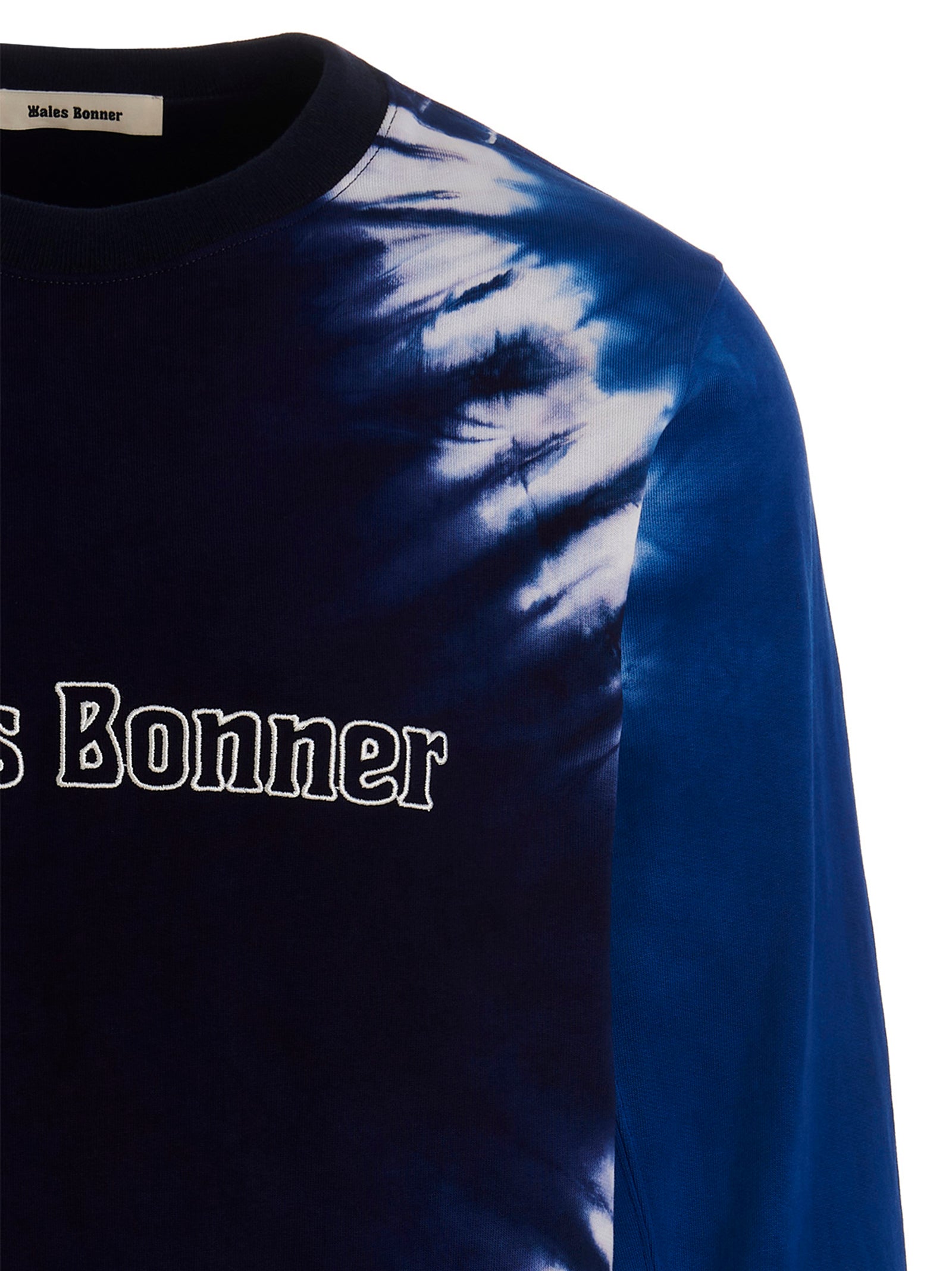 Wales Bonner Tie-Dye Logo-Embroidered Sweatshirt — Blue, view 3
