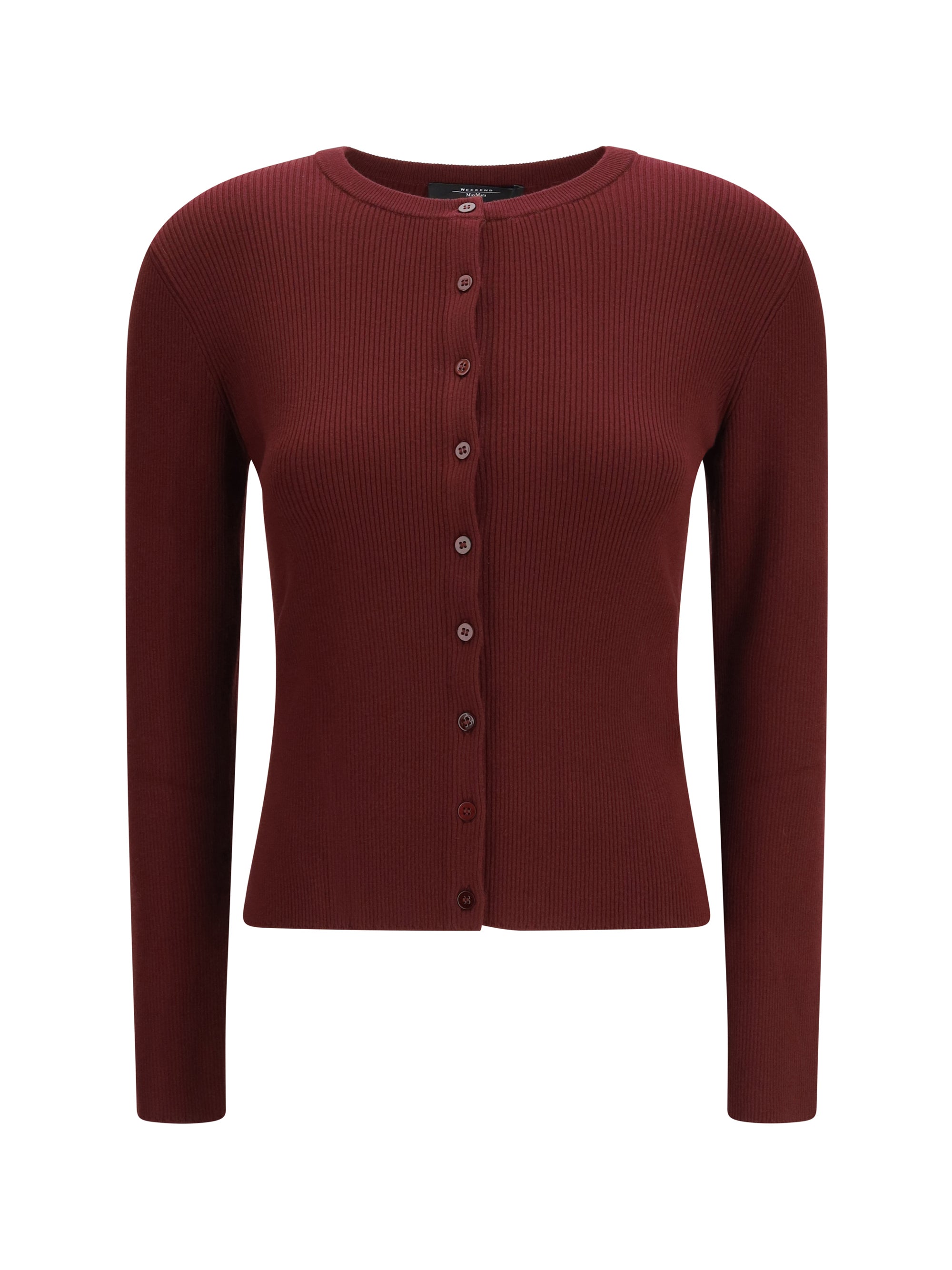 Weekend Max Mara Ribbed Viscose Cardigan — Berry, view 2