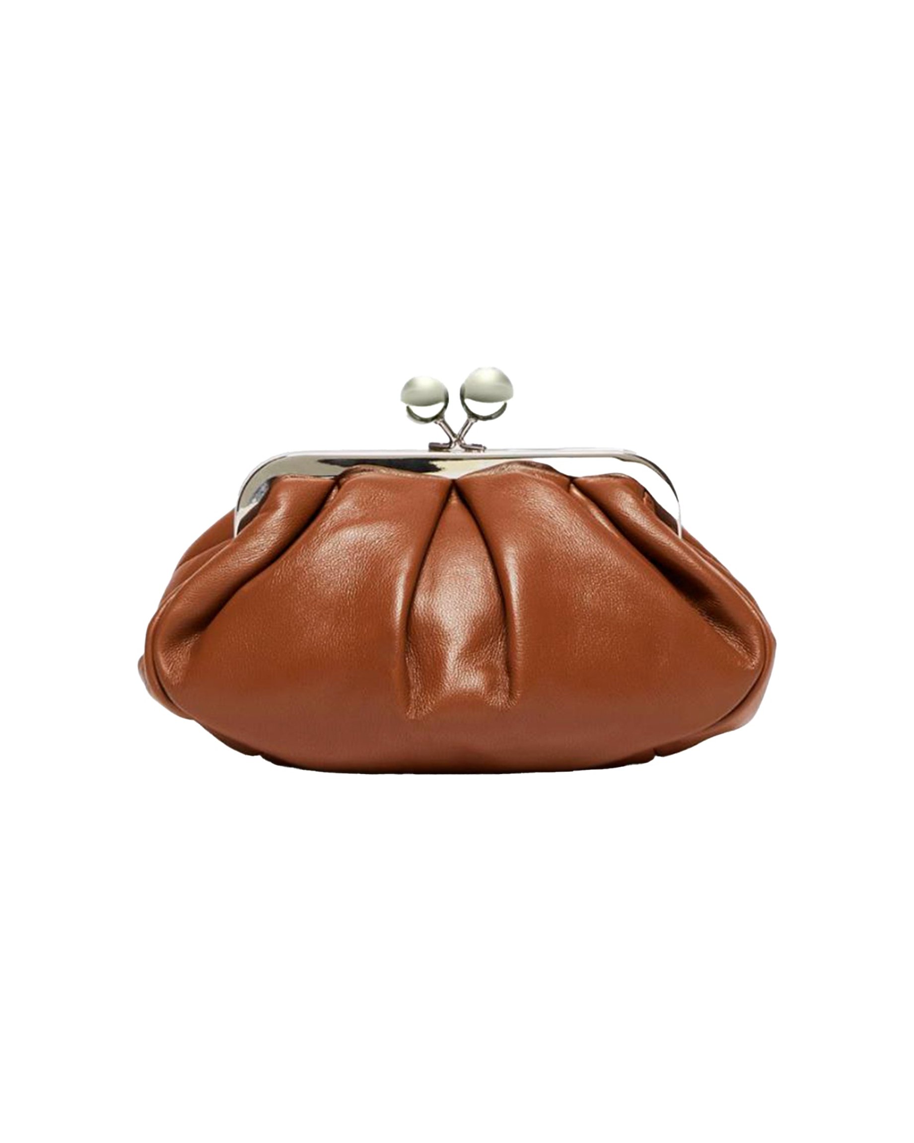 Weekend Max Mara Gathered Nappa Leather Clutch — Brown, view 2