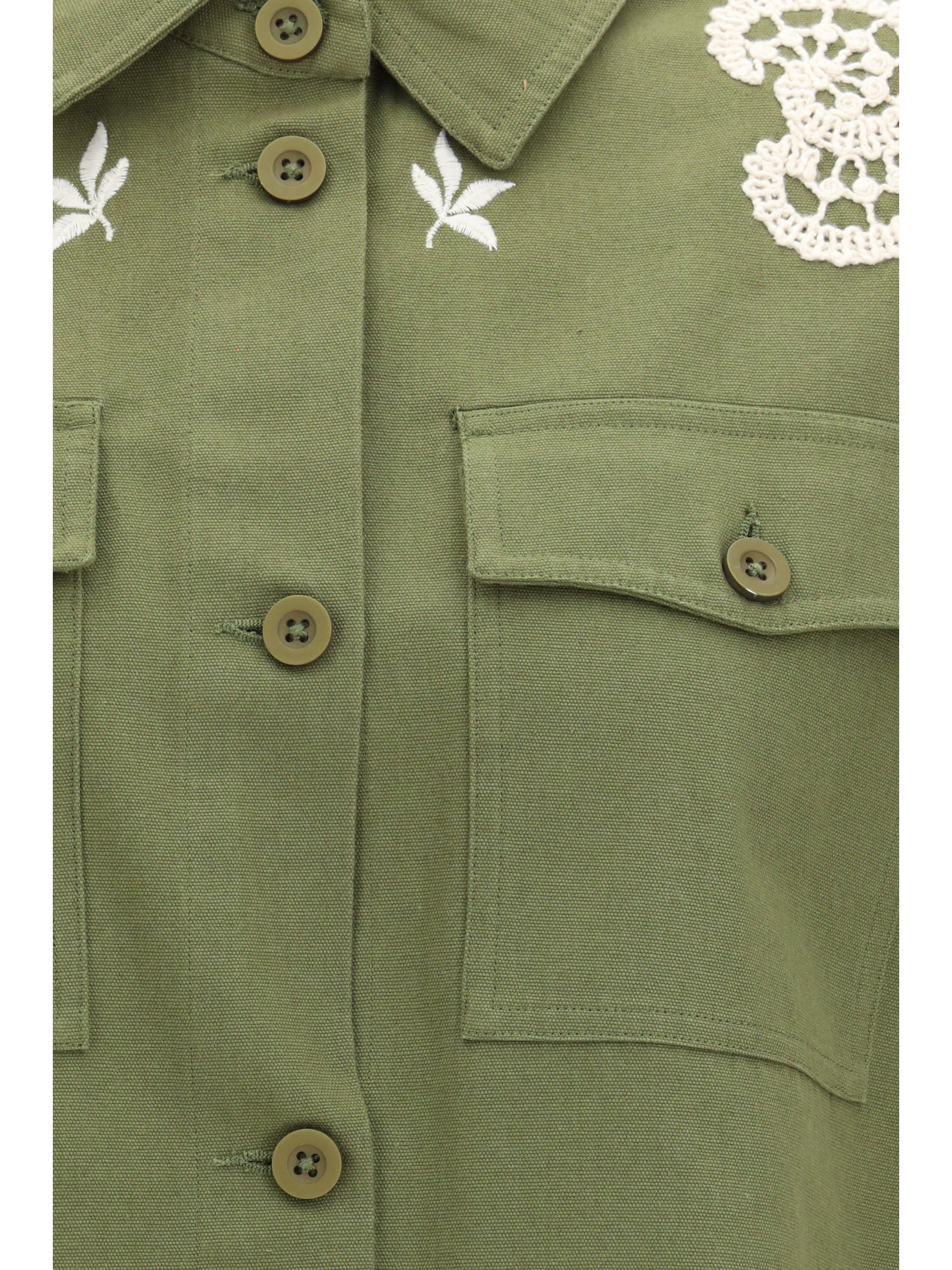 Weekend Max Mara Lace-Embroidered Cotton Jacket — Green, view 2