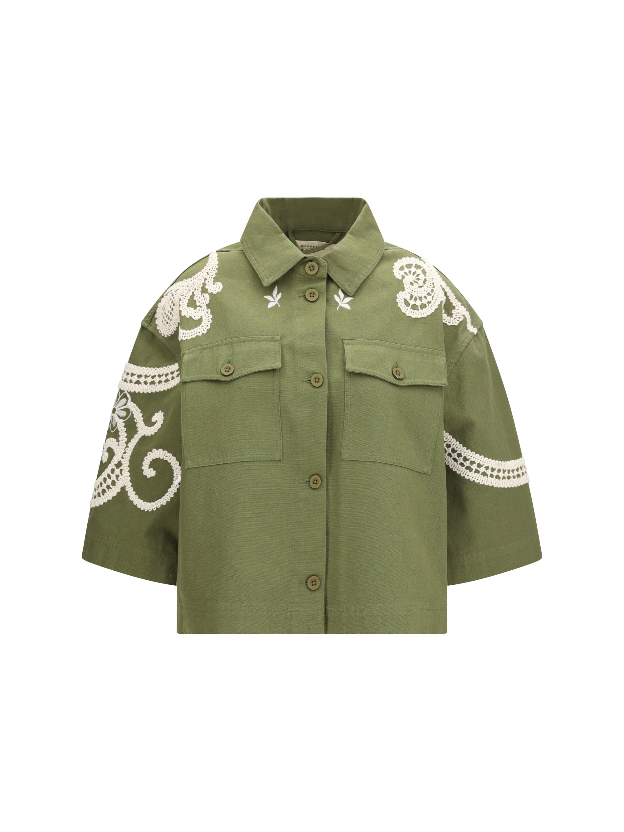 Weekend Max Mara Lace-Embroidered Cotton Jacket — Green, view 3