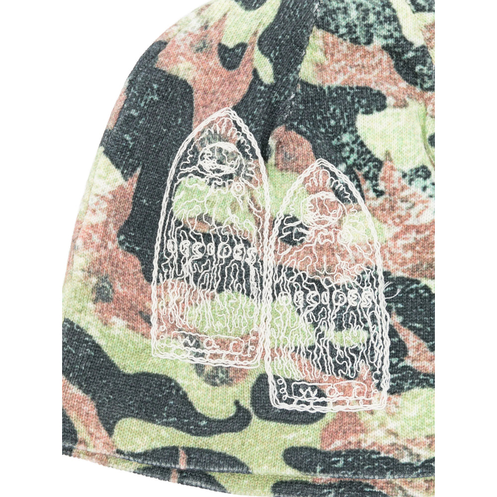 Who Decides War FLAME Camouflage-Embroidered Cotton Beanie — Green, view 3