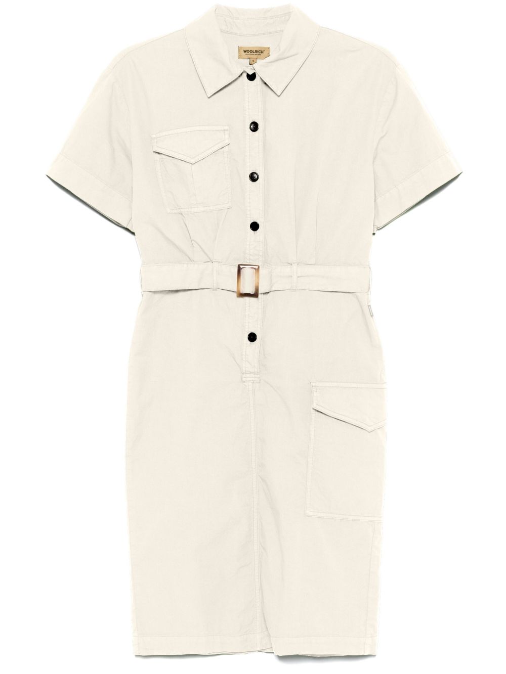 Woolrich Belted Cotton Shirt Dress — Cream by Woolrich