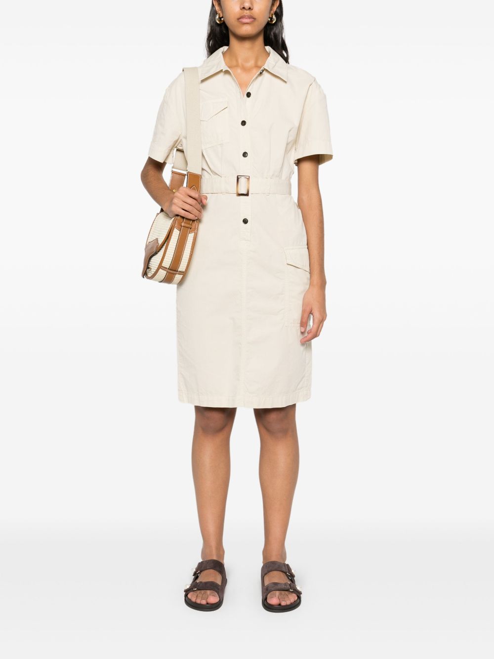 Woolrich Belted Cotton Shirt Dress — Cream, view 3