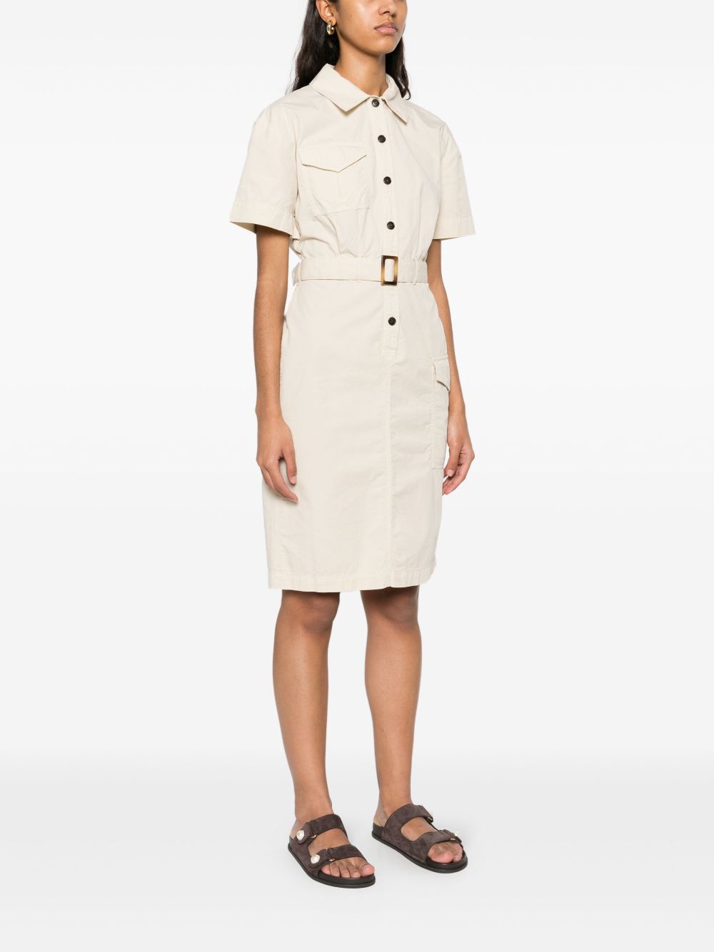 Woolrich Belted Cotton Shirt Dress — Cream, view 4