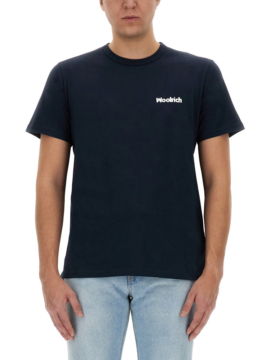 Woolrich Logo Cotton T-Shirt — Blue, view 3