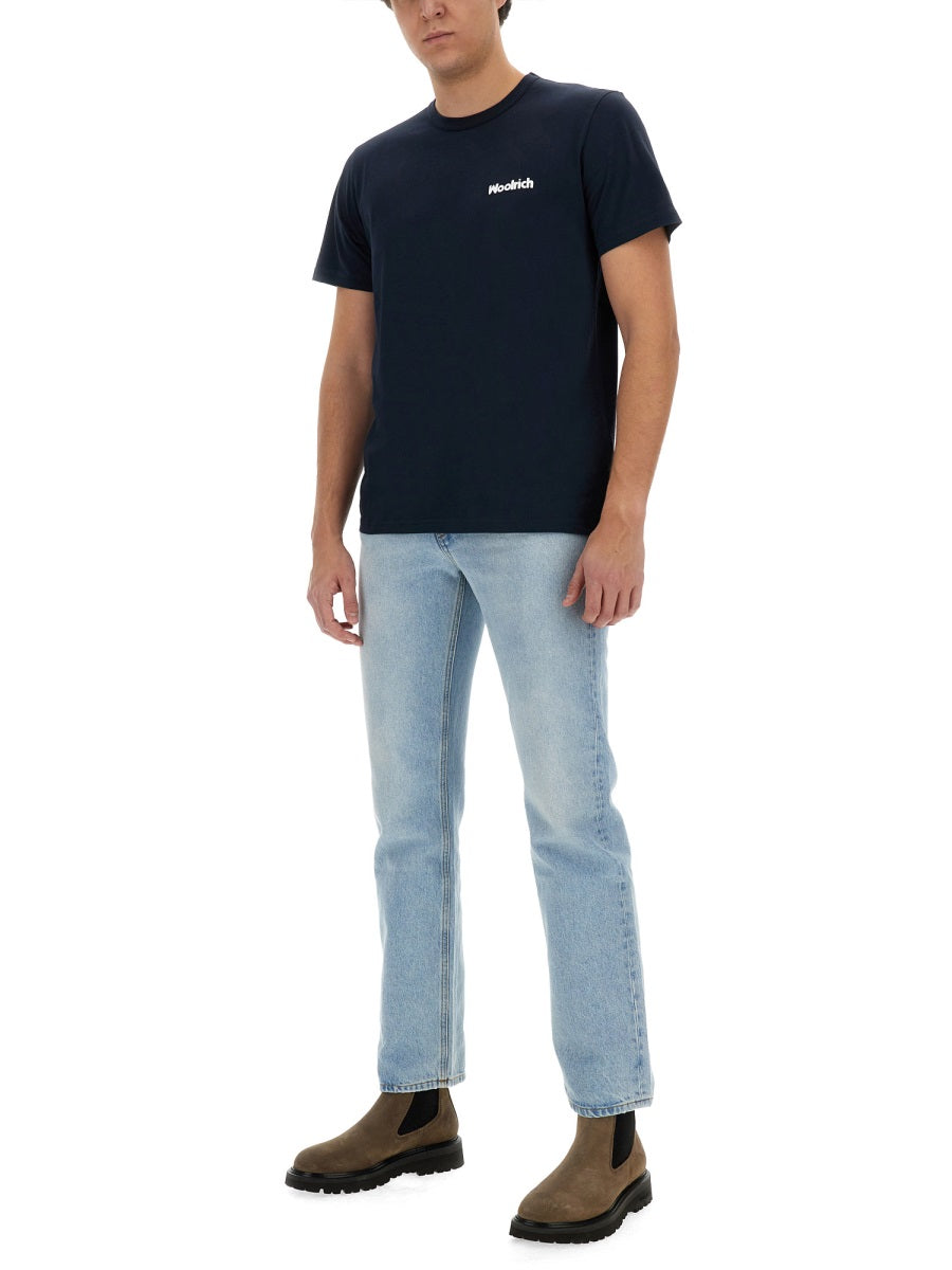 Woolrich Logo Cotton T-Shirt — Blue, view 4