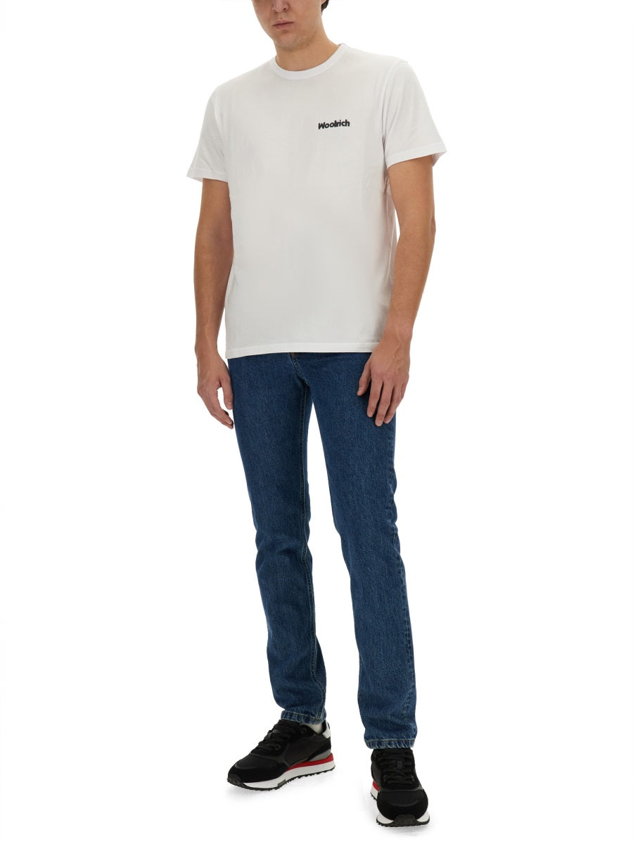 Woolrich Logo Cotton T-Shirt — White, view 4