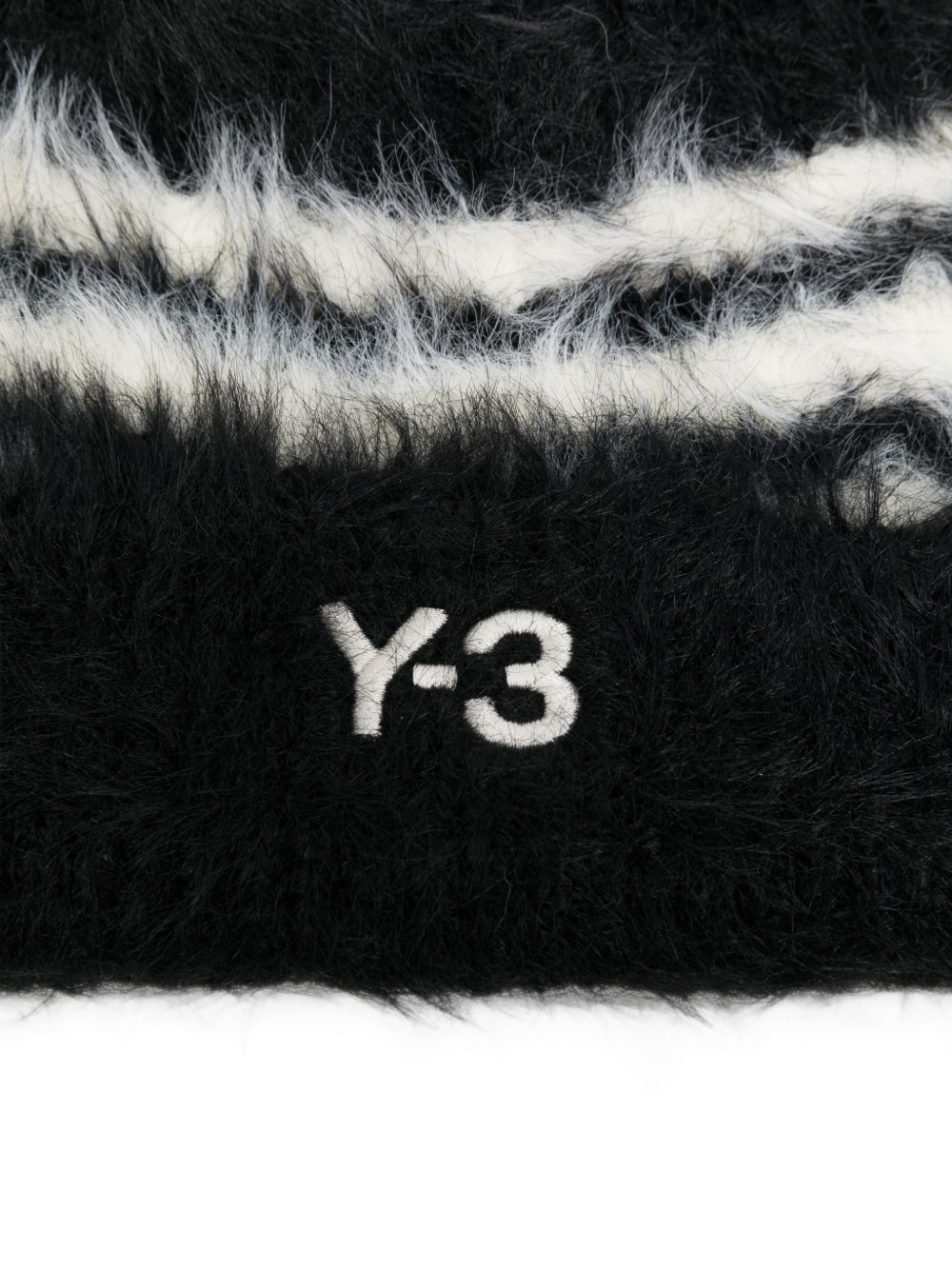 Y-3 Logo-Embroidered Striped Knit Beanie — Black, view 3