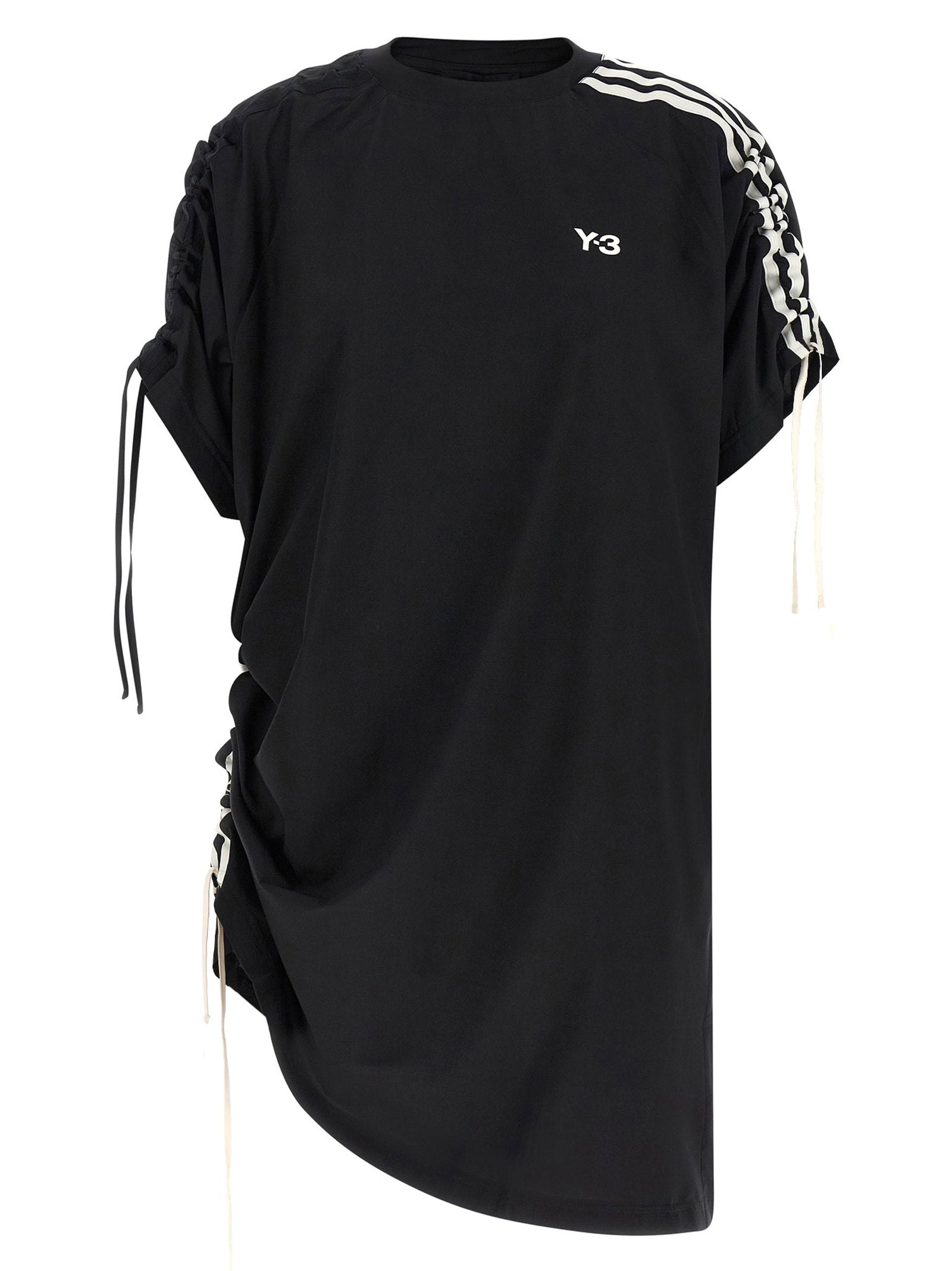 Y-3 Technical Fabric with Drawstring Details T-Shirt Dress — Black, view 2