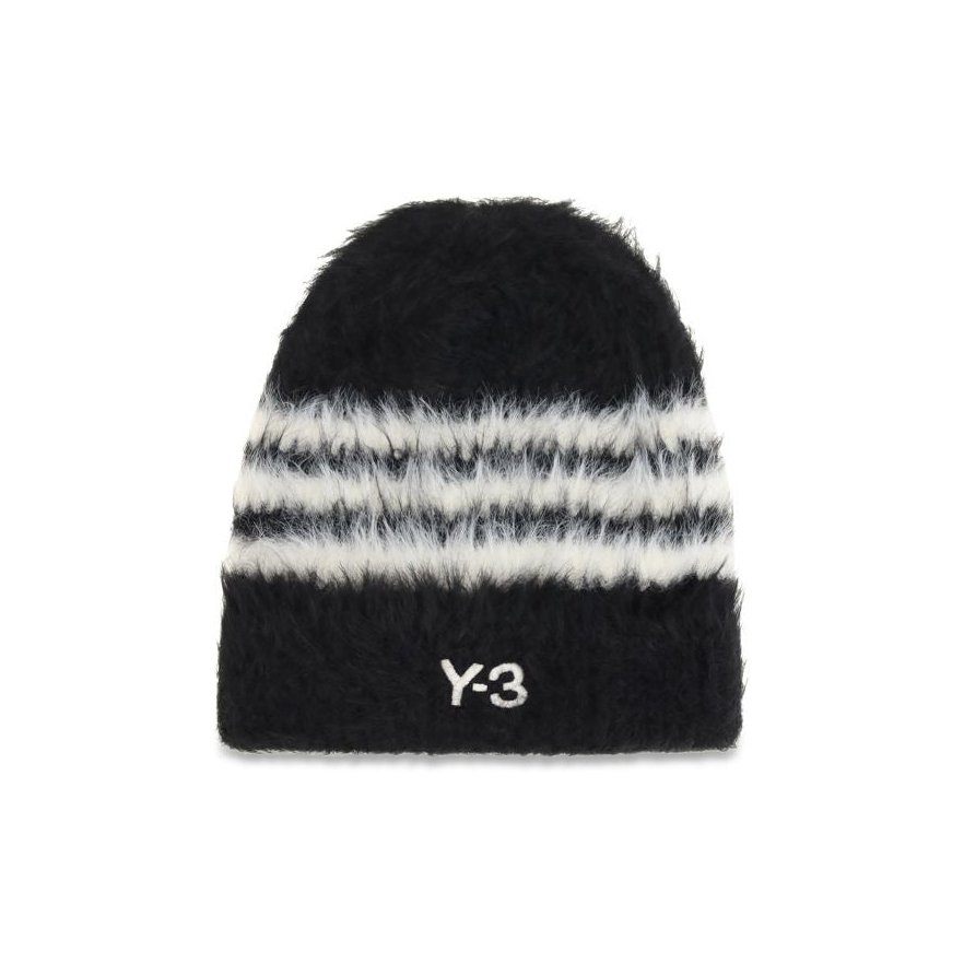 Y-3 YKY3727BLACKBB Striped Recycled Polyamide Beanie — Black by Y-3