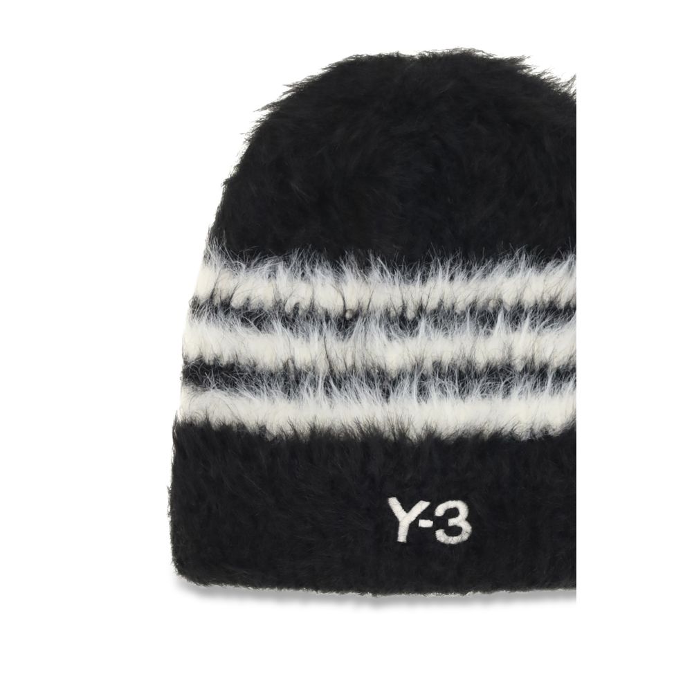 Y-3 YKY3727BLACKBB Striped Recycled Polyamide Beanie — Black, view 3