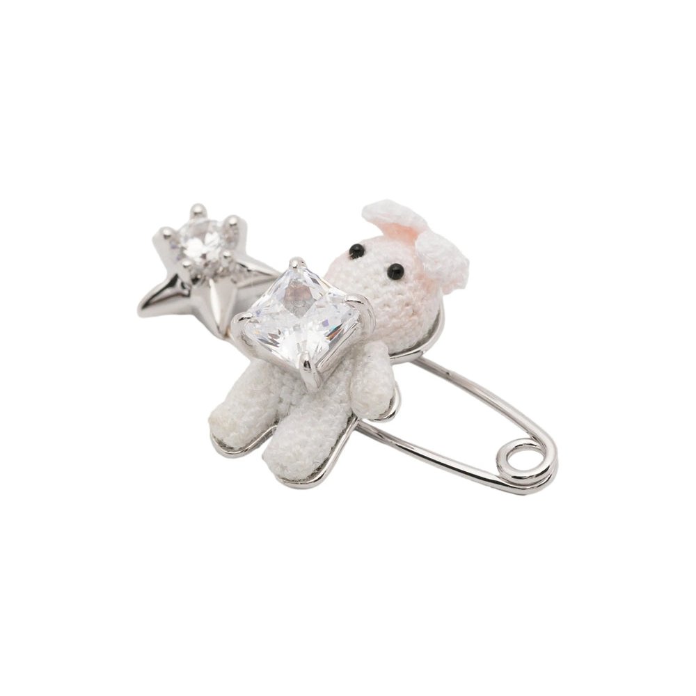 Yvmin Star Motif with Crystal Embellishments Brooch — Silver, view 3