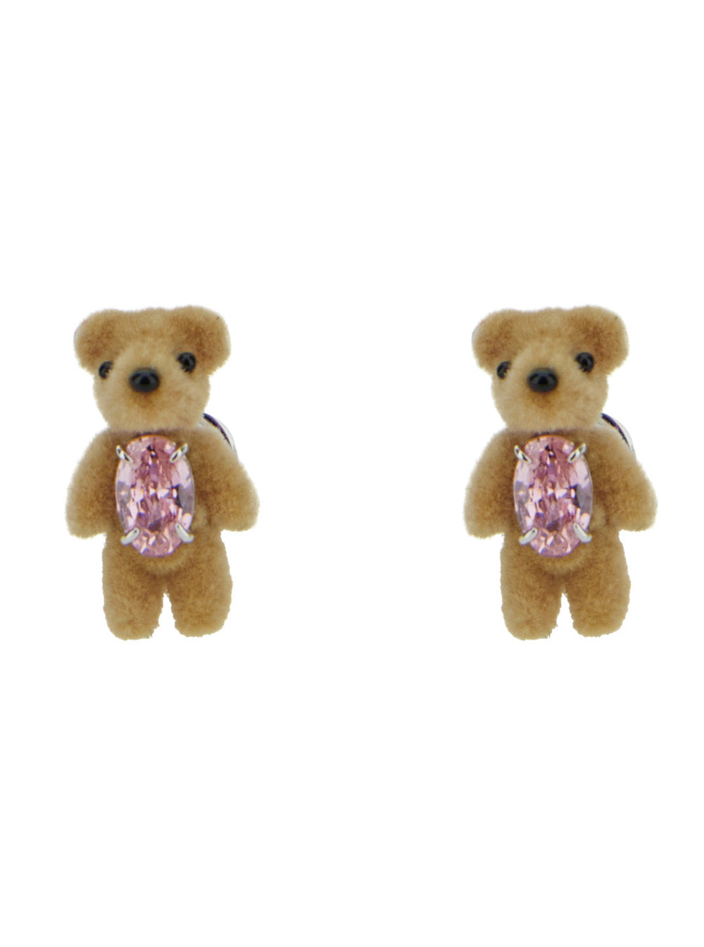 Yvmin Flocked Bear Earrings — Beige by Yvmin