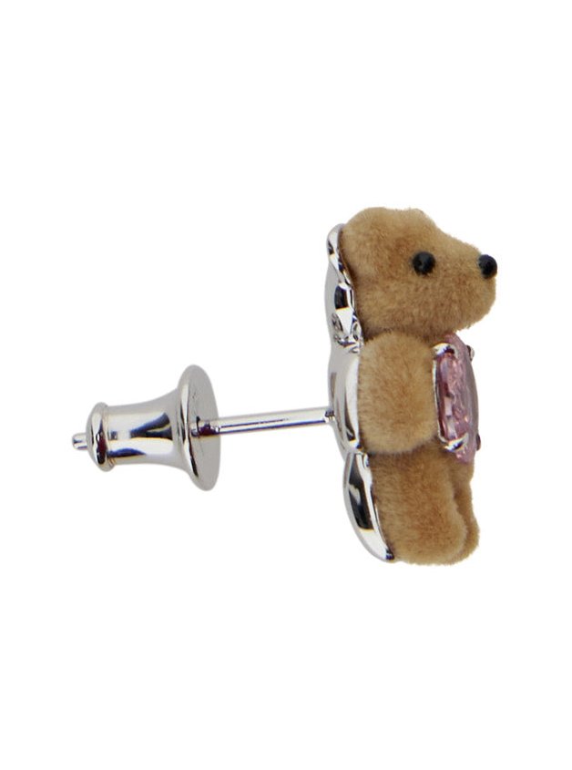 Yvmin Flocked Bear Earrings — Beige, view 2
