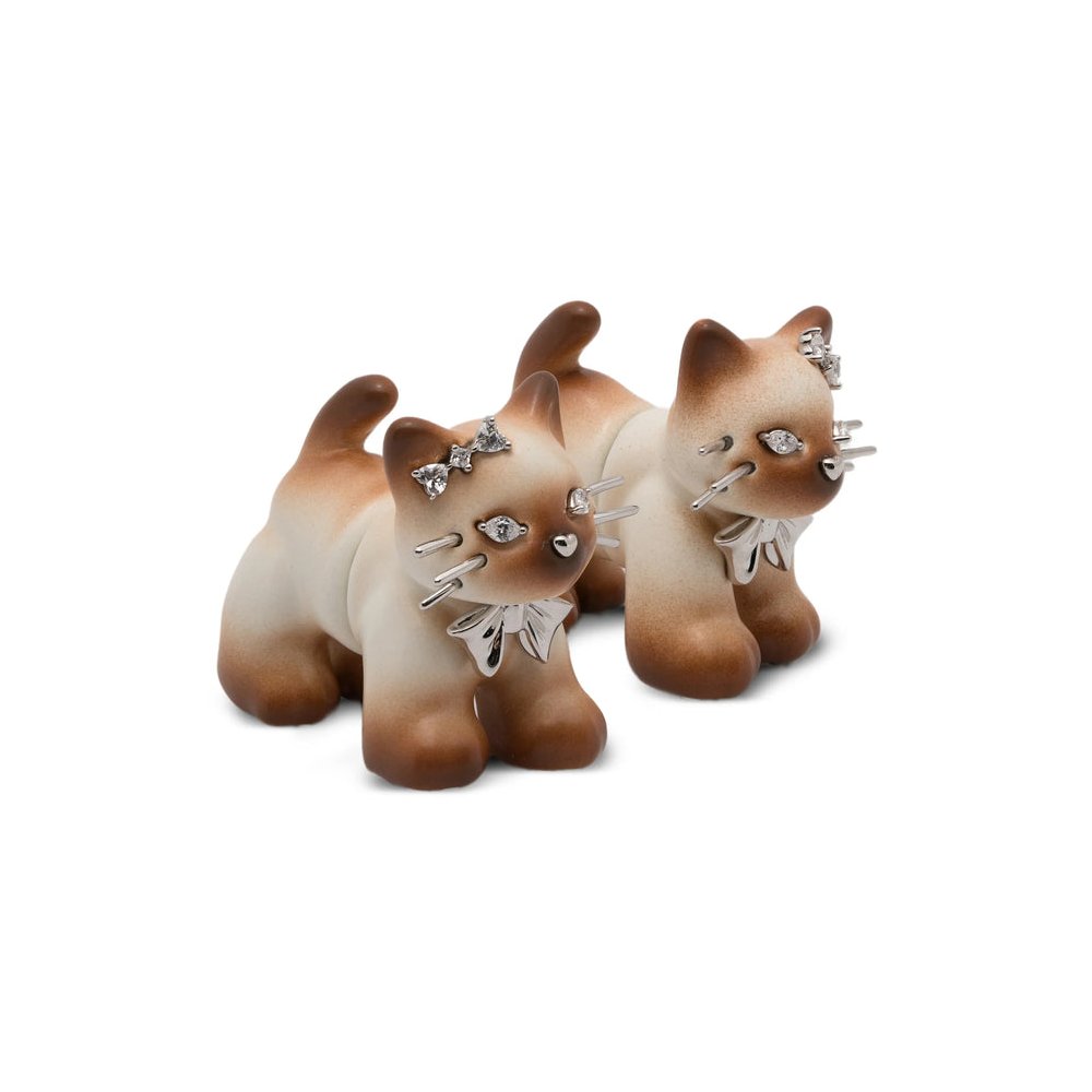 Yvmin Cat Motif Crystal Earrings — Brown by Yvmin