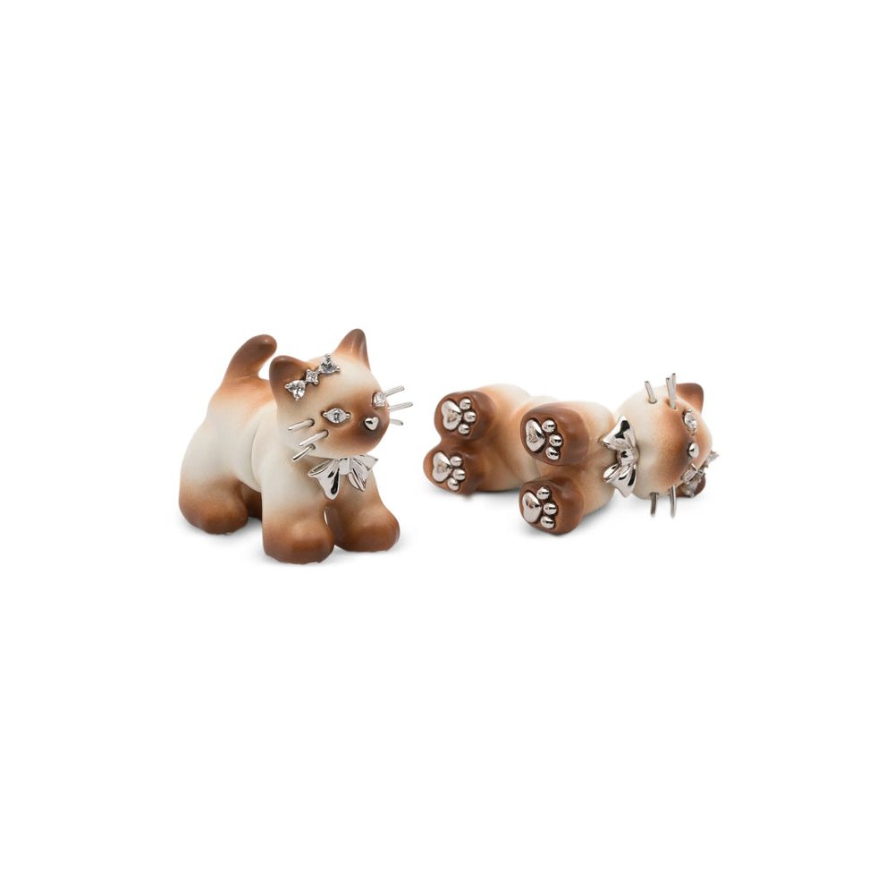 Yvmin Cat Motif Crystal Earrings — Brown, view 3
