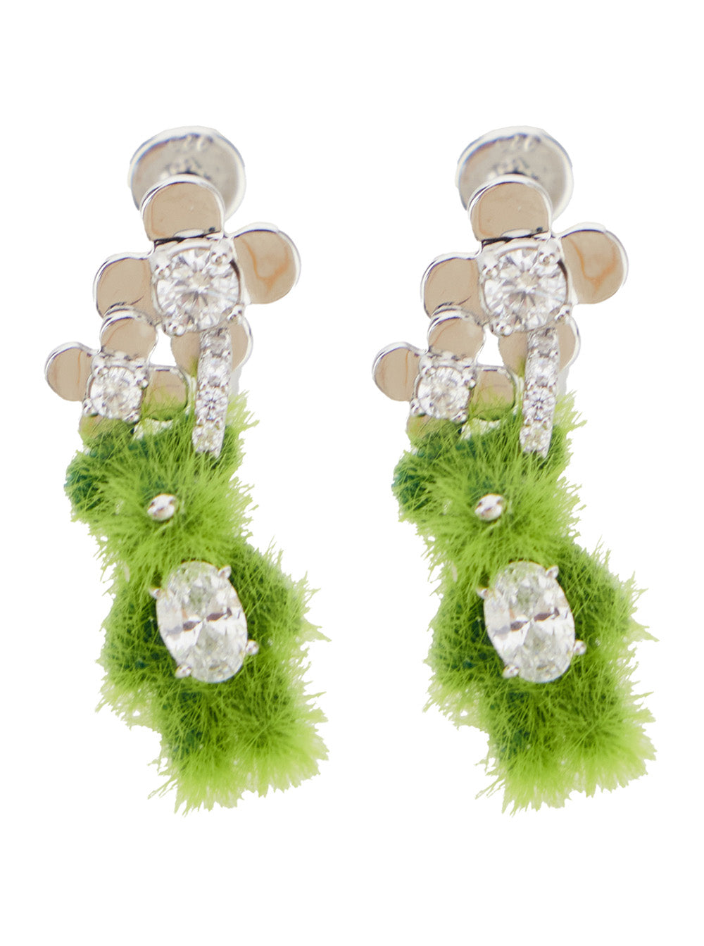 Yvmin Grass Flower Bear Stud Earrings — Green by Yvmin