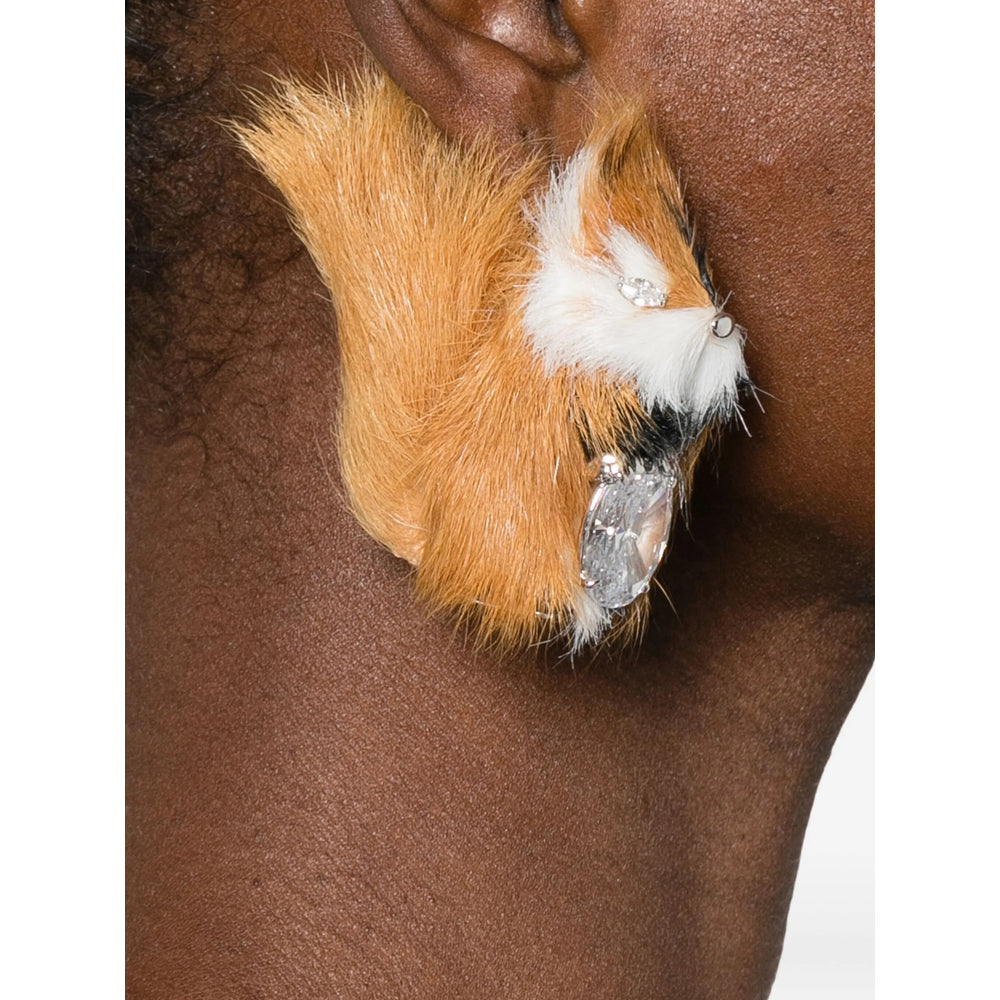 Yvmin Fox Fur & Crystal Earrings — Orange, view 2