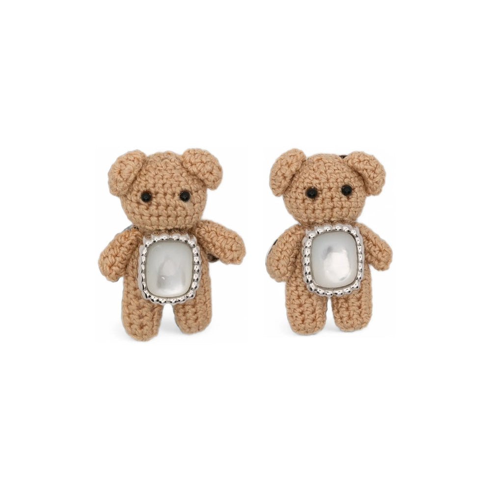 Yvmin Teddy-Bear Motif Mother-of-Pearl Earrings — Silver by Yvmin