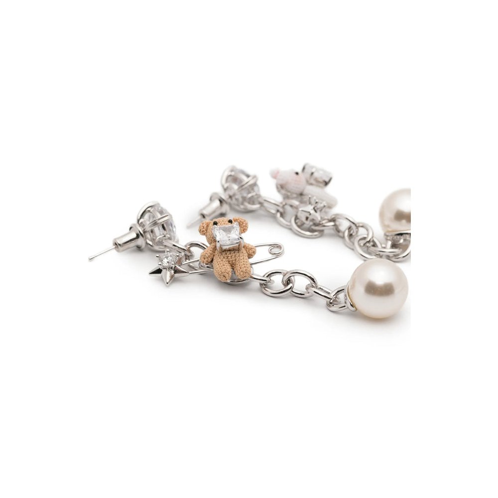Yvmin Bear Motif Faux-Pearl Earrings — Silver, view 3