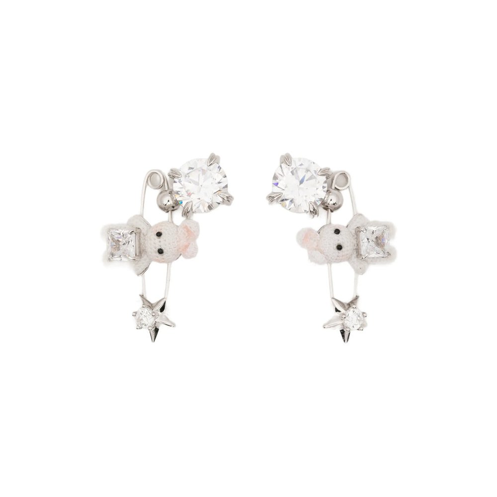 Yvmin Rabbit Motif Safety-Pin Design Earrings — Silver by Yvmin