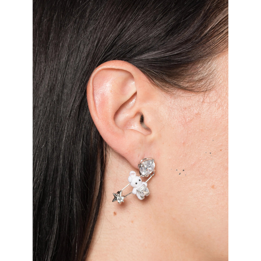 Yvmin Rabbit Motif Safety-Pin Design Earrings — Silver, view 2