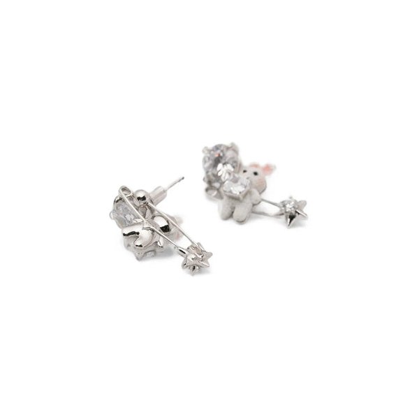 Yvmin Rabbit Motif Safety-Pin Design Earrings — Silver, view 3