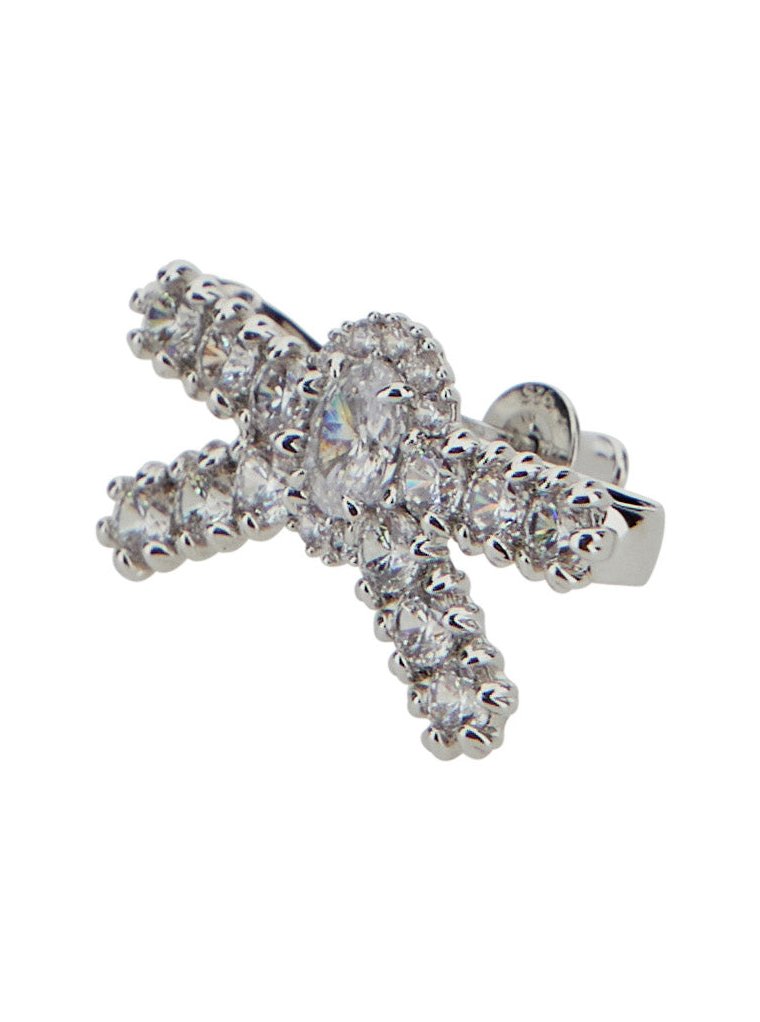 Yvmin Gemstone Bow Design Earrings — Silver, view 2