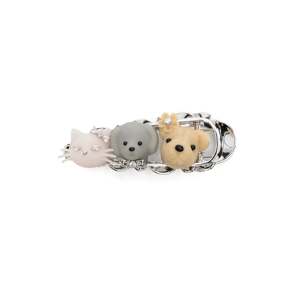 Yvmin Crystal-Embellished Animal Motif Hair Clip — Silver by Yvmin