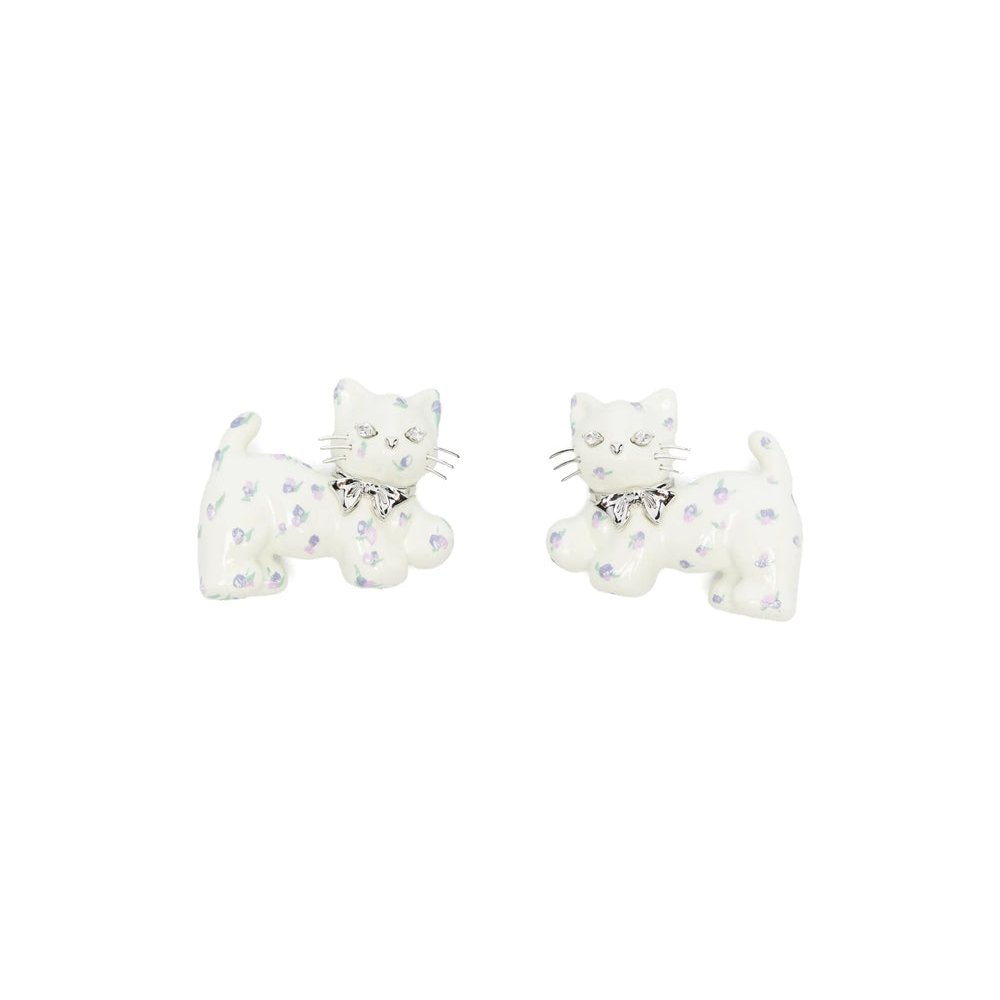 Yvmin Cat and Floral Print with Bow Hair Clips — White by Yvmin
