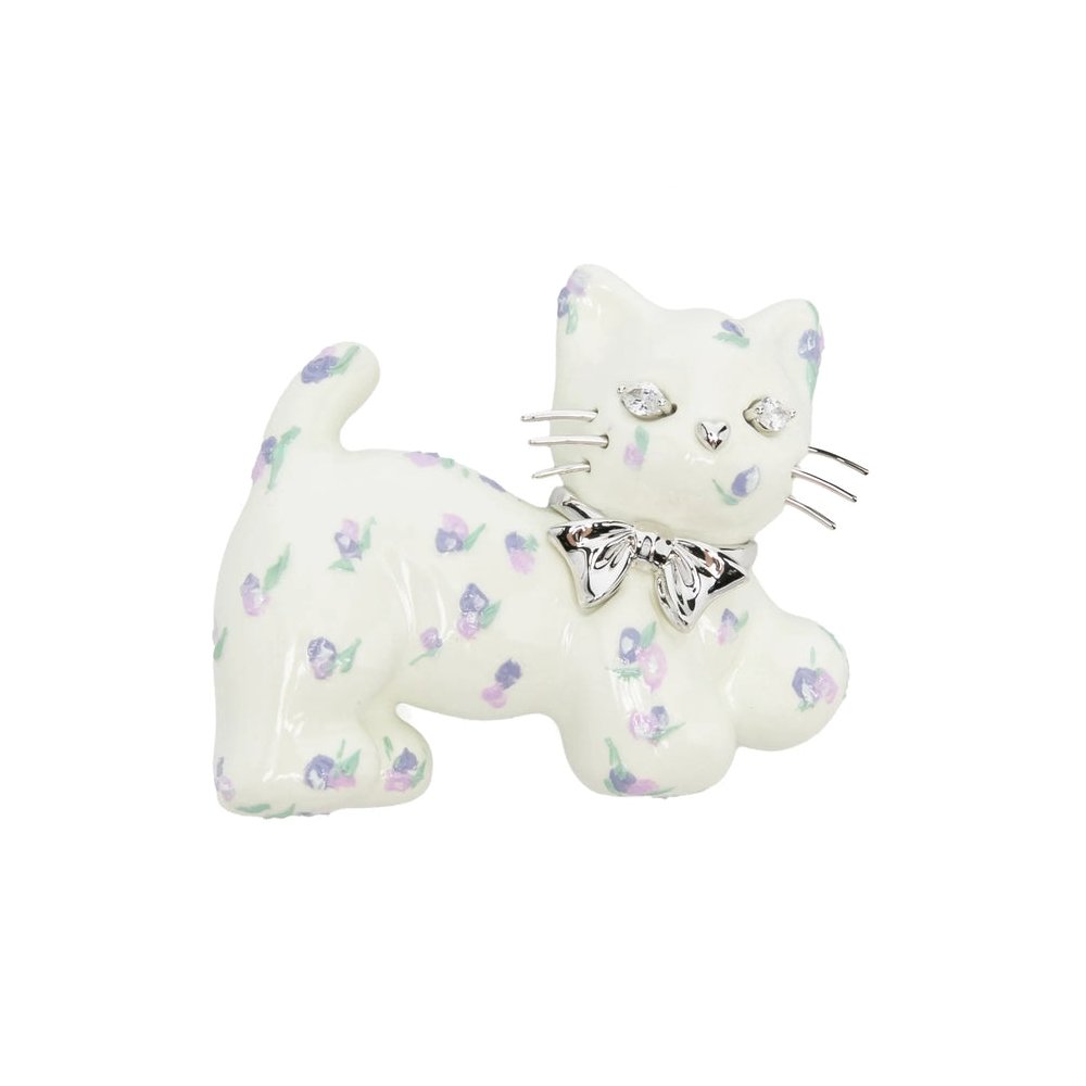 Yvmin Cat and Floral Print with Bow Hair Clips — White, view 3