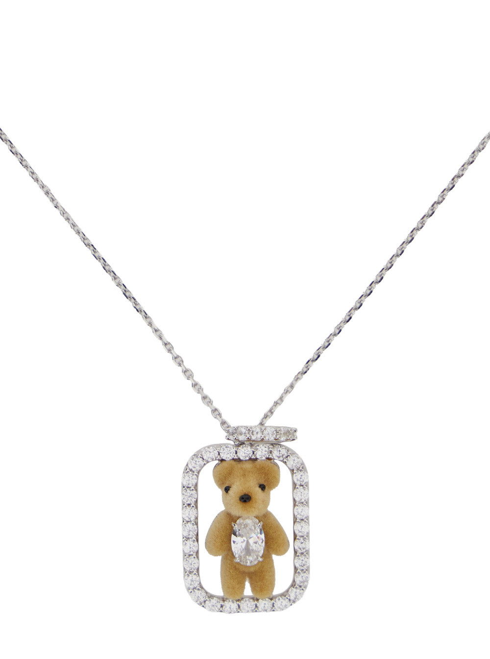 Yvmin Inlaid Mini Bear Pendant Necklace — Beige, view 2