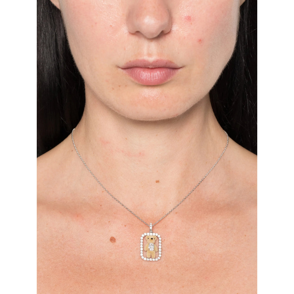 Yvmin Teddy Bear Pendant Necklace — Silver, view 2