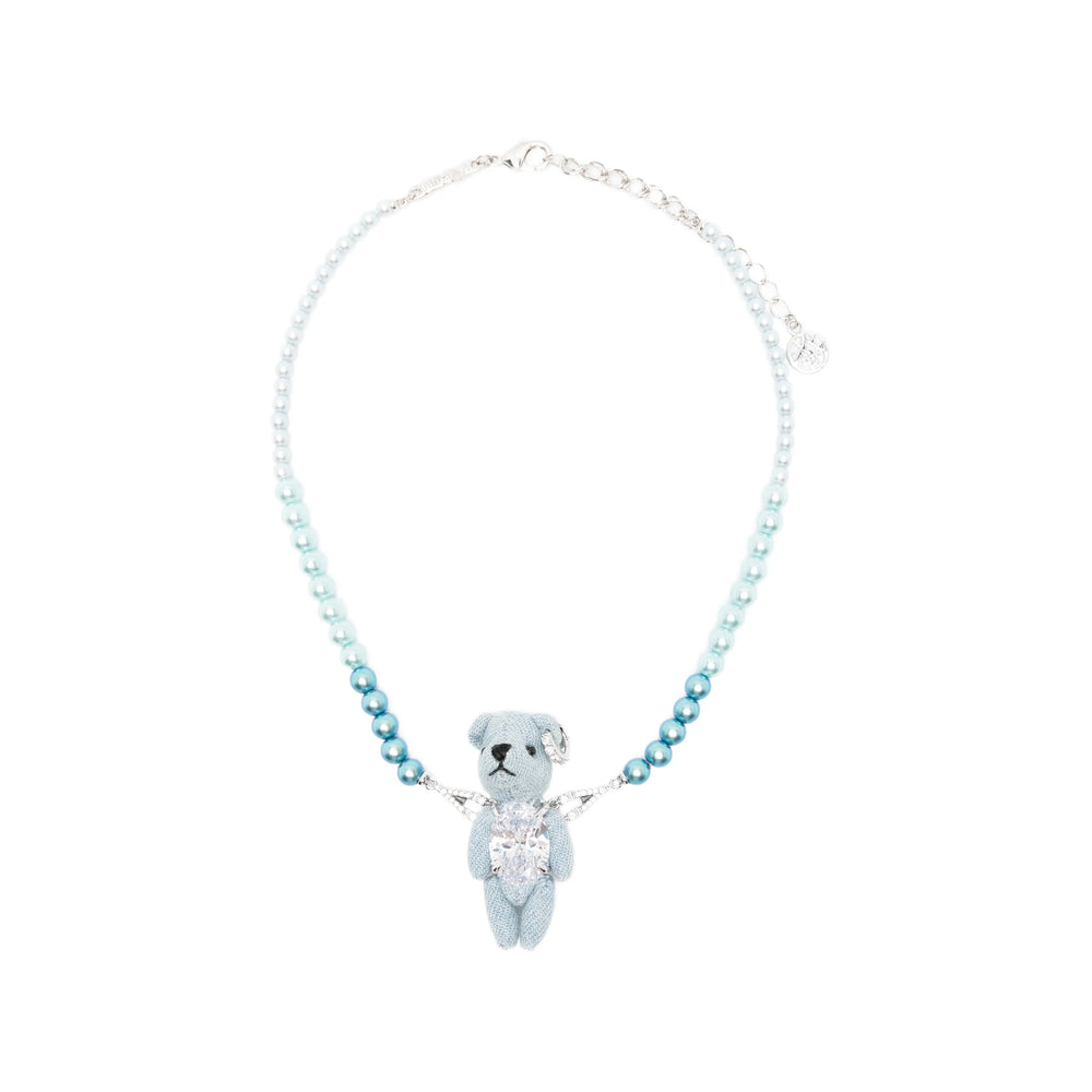 Yvmin Teddy Bear Pendant with Crystal Embellishments Necklace — Silver by Yvmin