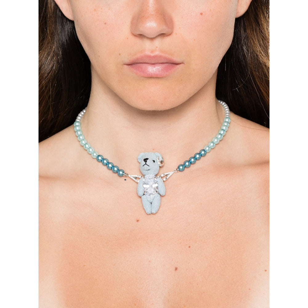 Yvmin Teddy Bear Pendant with Crystal Embellishments Necklace — Silver, view 2