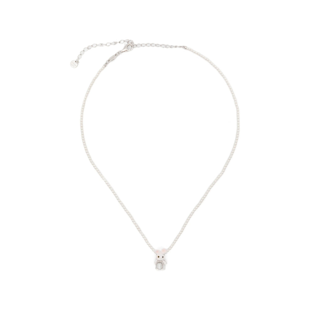 Yvmin Woven Rabbit Pendant with Mother-of-Pearl Necklace — Silver by Yvmin
