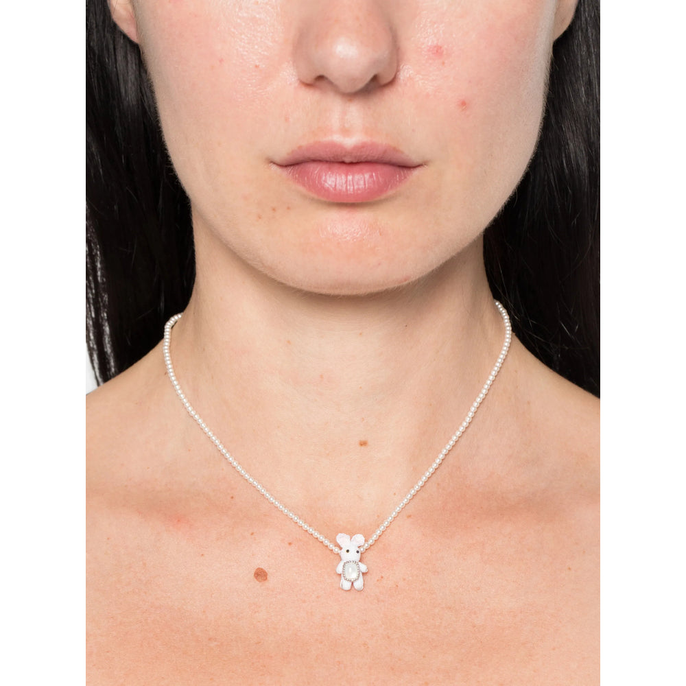 Yvmin Woven Rabbit Pendant with Mother-of-Pearl Necklace — Silver, view 2